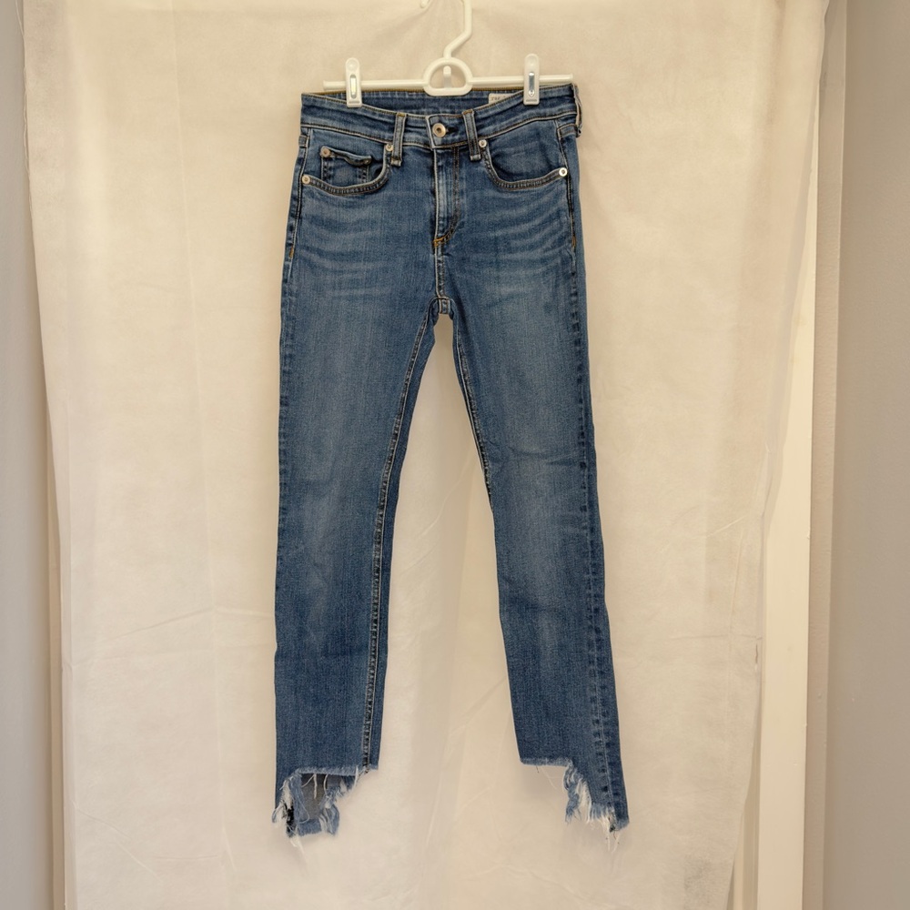 Rag & Bone Cate Mid-rise Ankle Skinny Jeans Women 25 Blue Raw Hem Stretch Demin